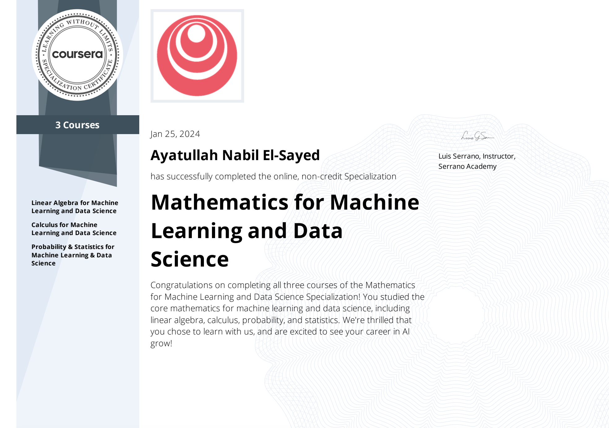 Mathematics for Machine Learning and Data Science